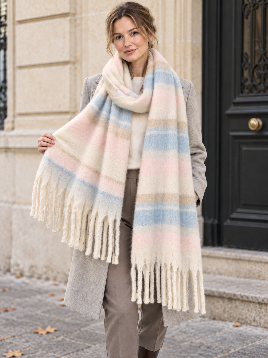 Écharpe à carreaux et longues franges — Eulalie
