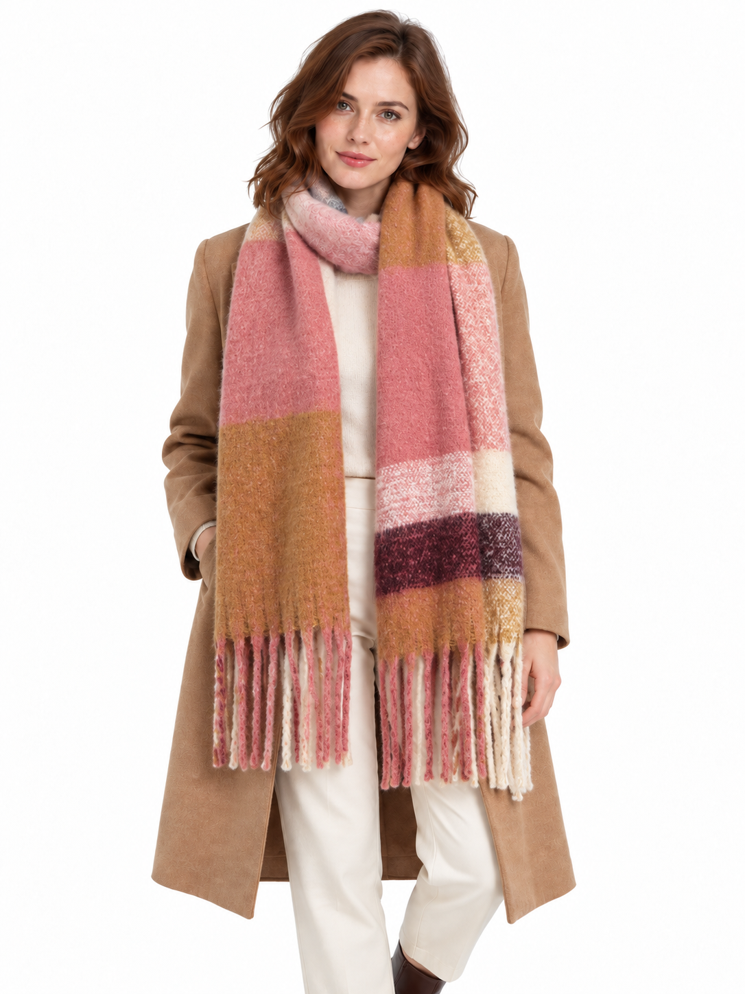 Sciarpa a quadri e texture bouclé — Maïwenn