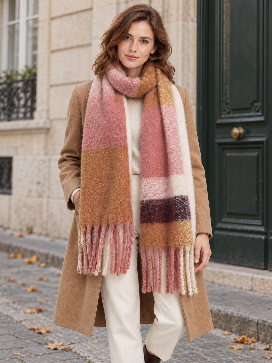 Sciarpa a quadri e texture bouclé — Maïwenn