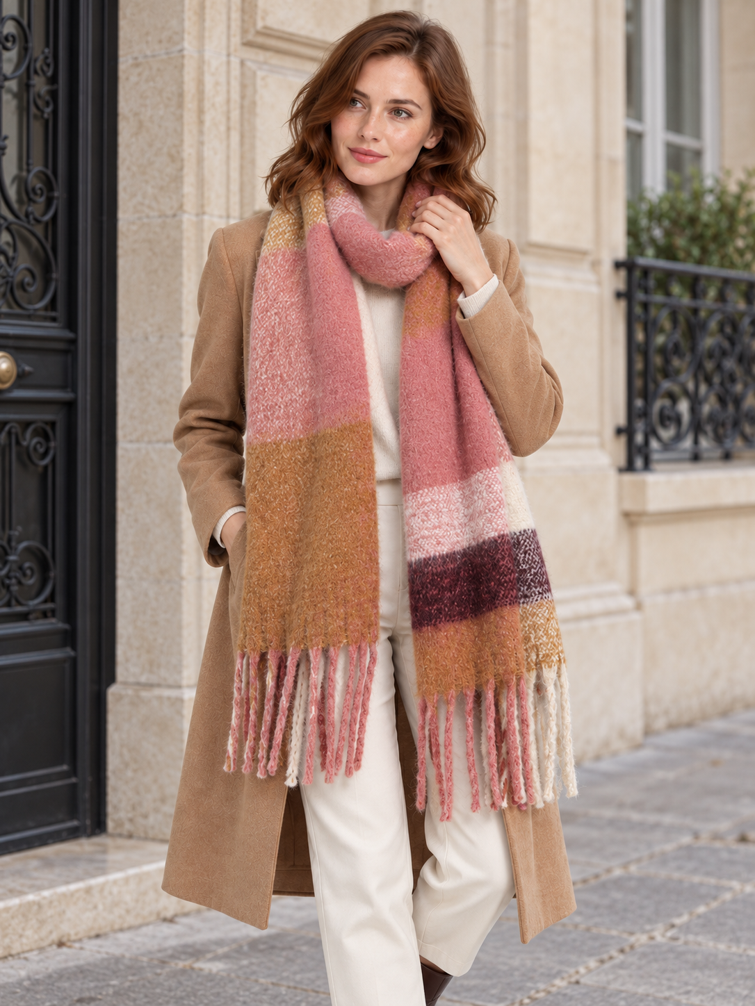 Sciarpa a quadri e texture bouclé — Maïwenn