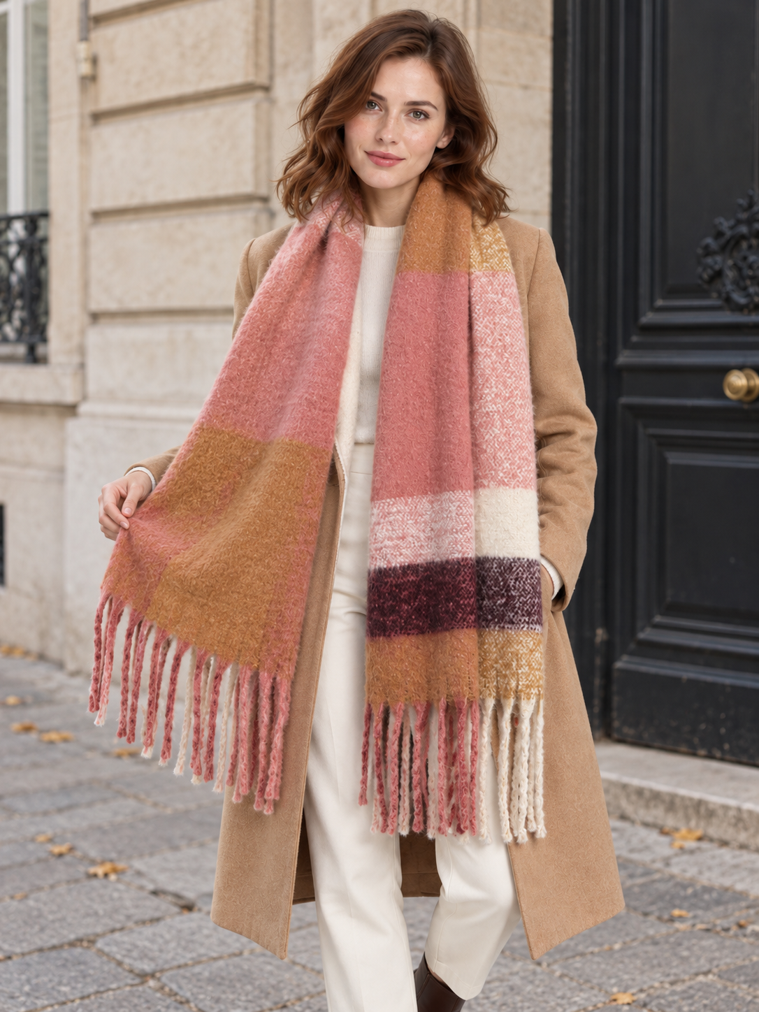 Sciarpa a quadri e texture bouclé — Maïwenn
