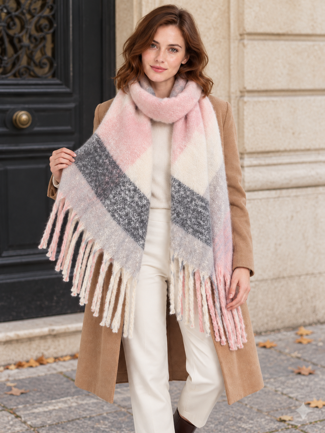 Sciarpa a quadri e texture bouclé — Maïwenn