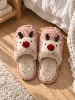 Noëlle — Ultra-warm and cozy plush reindeer-pattern slippers