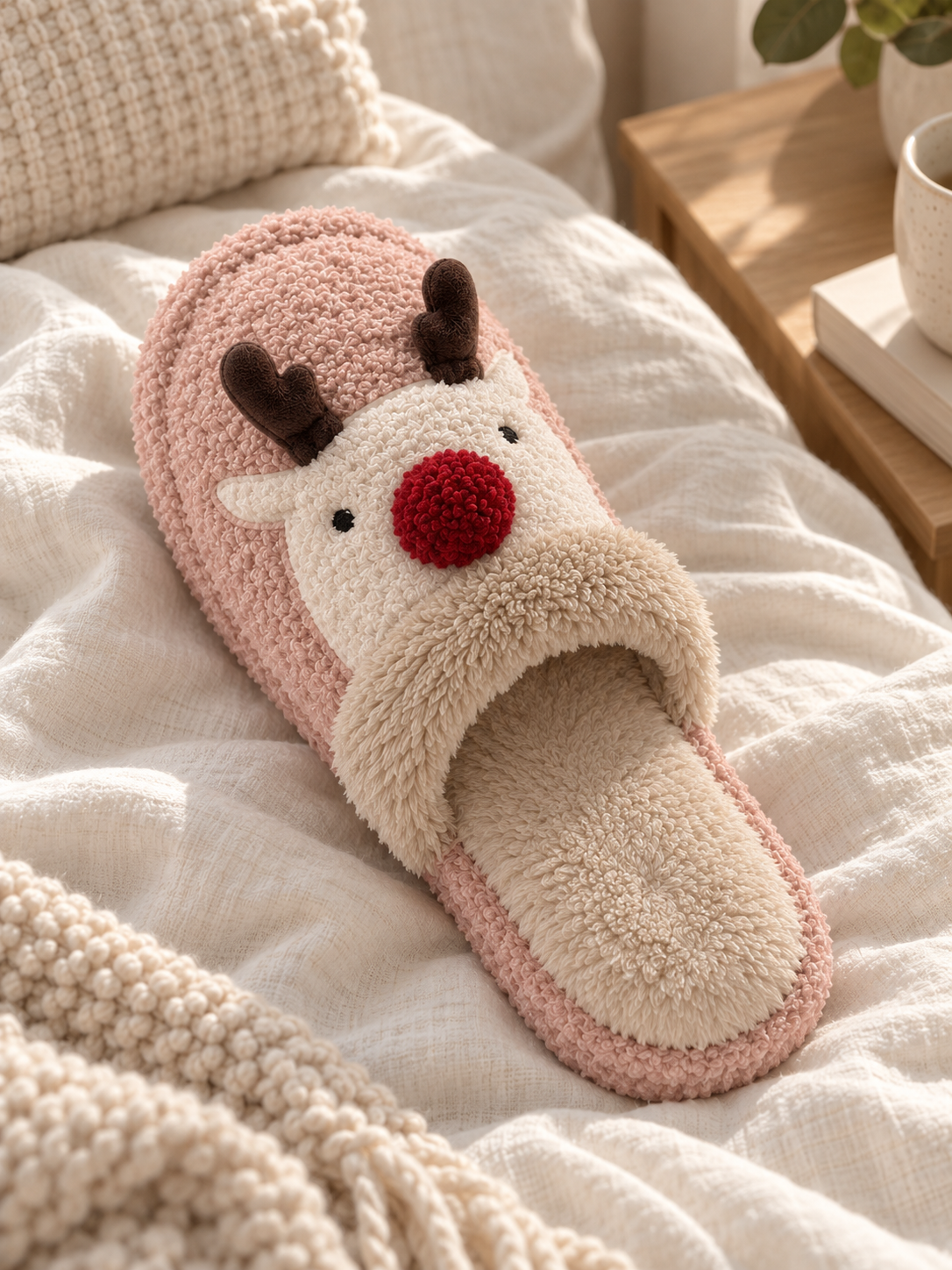 Noëlle — Ultra-warm and cozy plush reindeer-pattern slippers