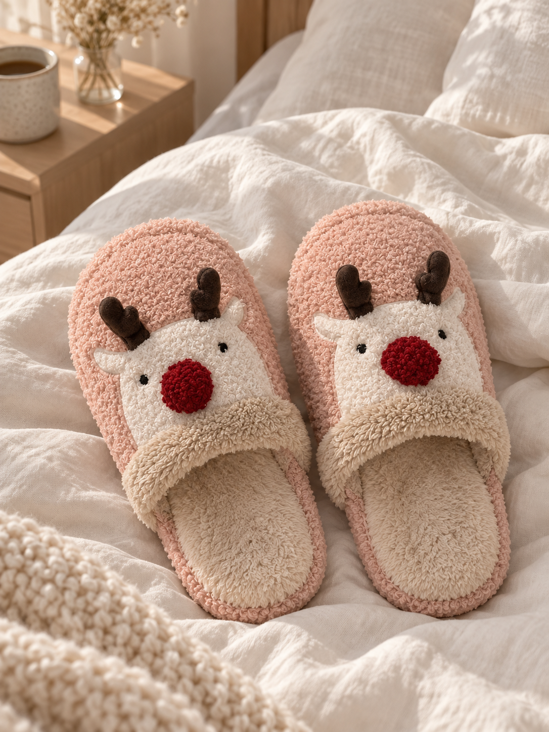 Noëlle — Ultra-warm and cozy plush reindeer-pattern slippers