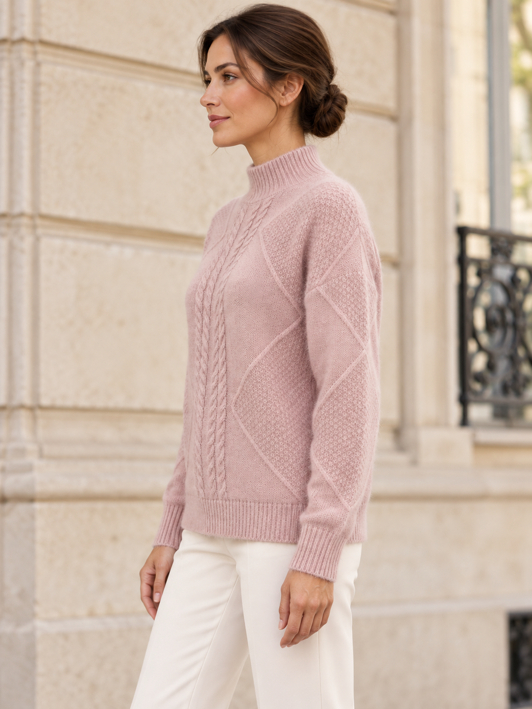 Pull en laine à motifs et col montant — Margot