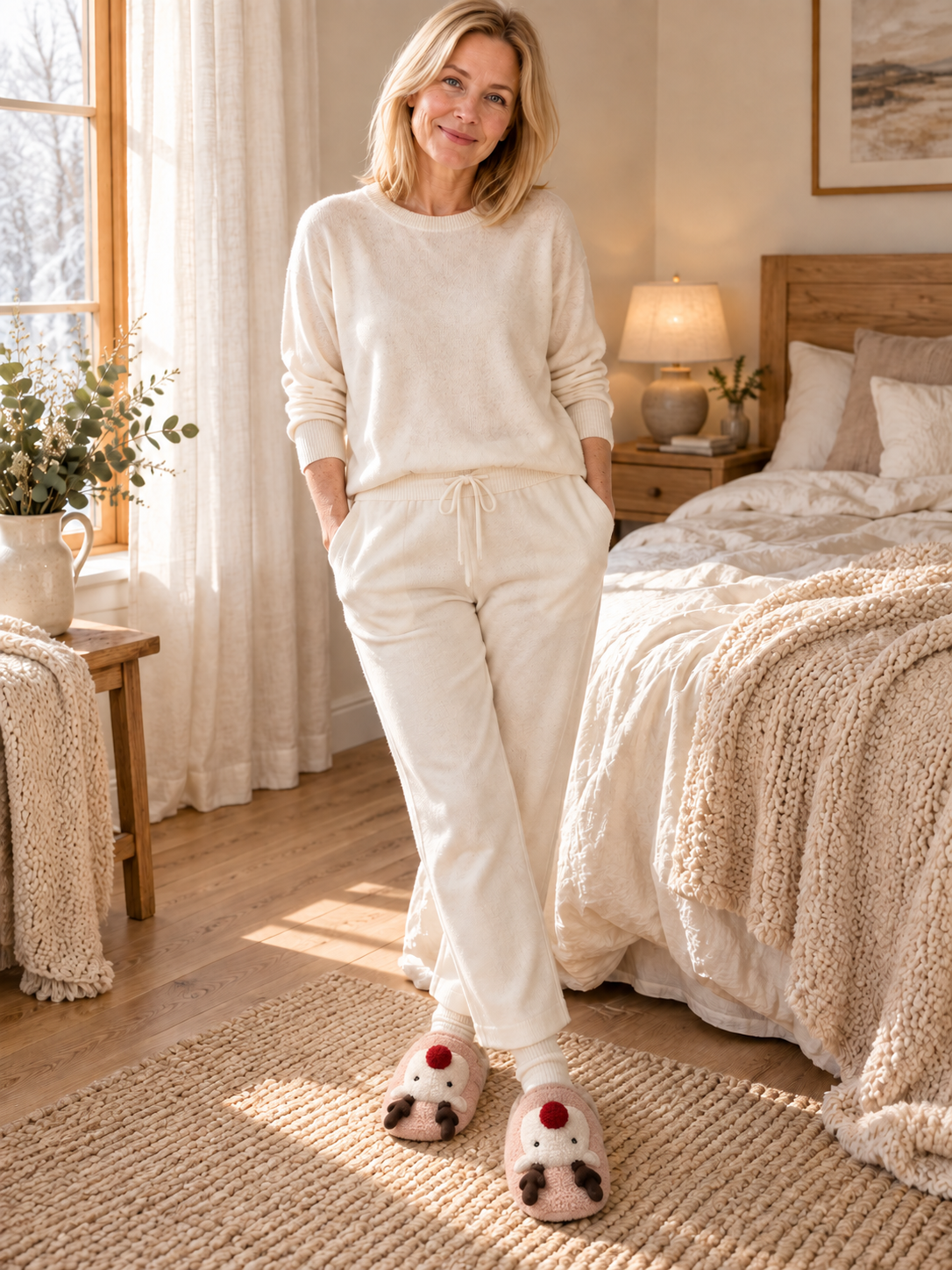 Noëlle — Ultra-warm and cozy plush reindeer-pattern slippers
