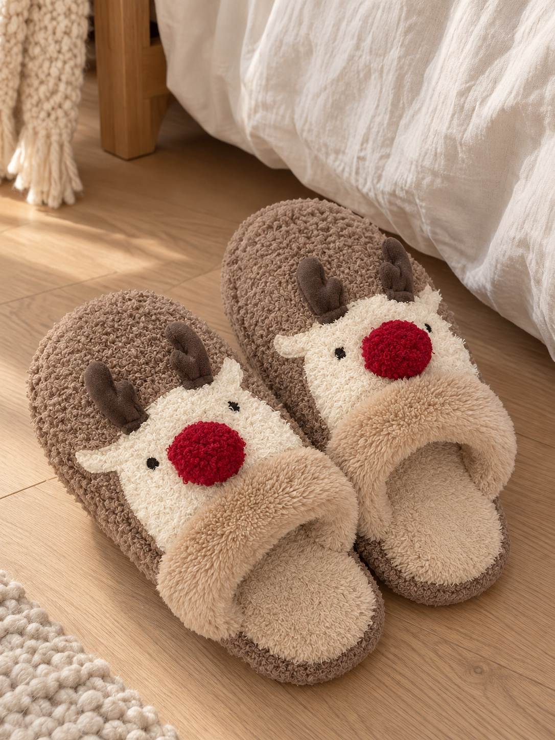Noëlle — Ultra-warm and cozy plush reindeer-pattern slippers