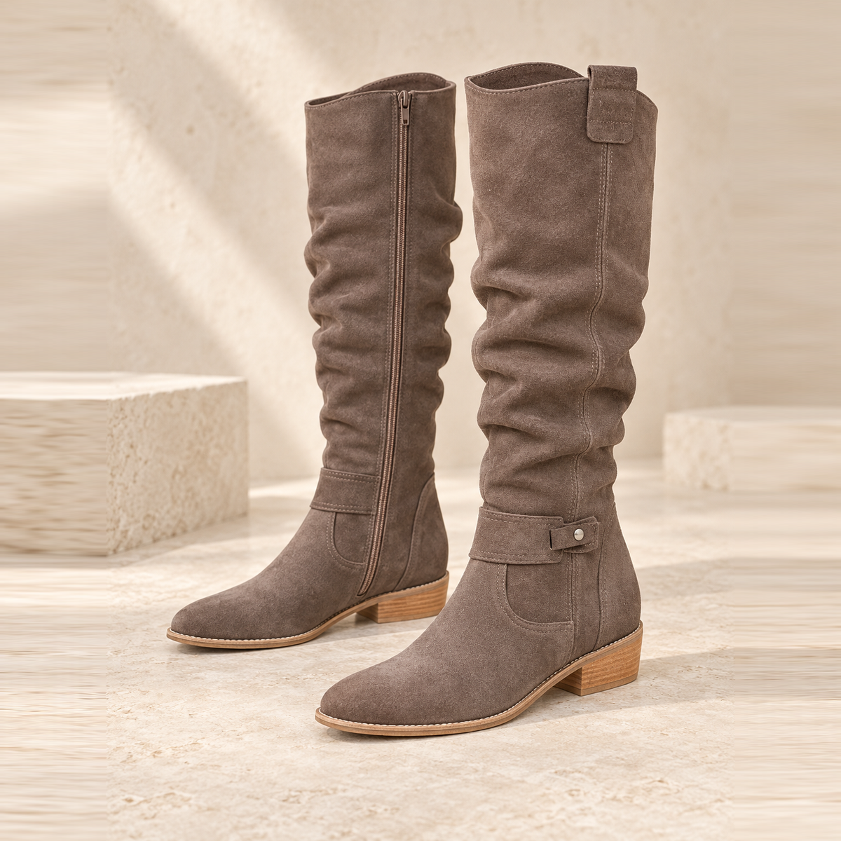 Bottes en suède à tige plissée — Émilie