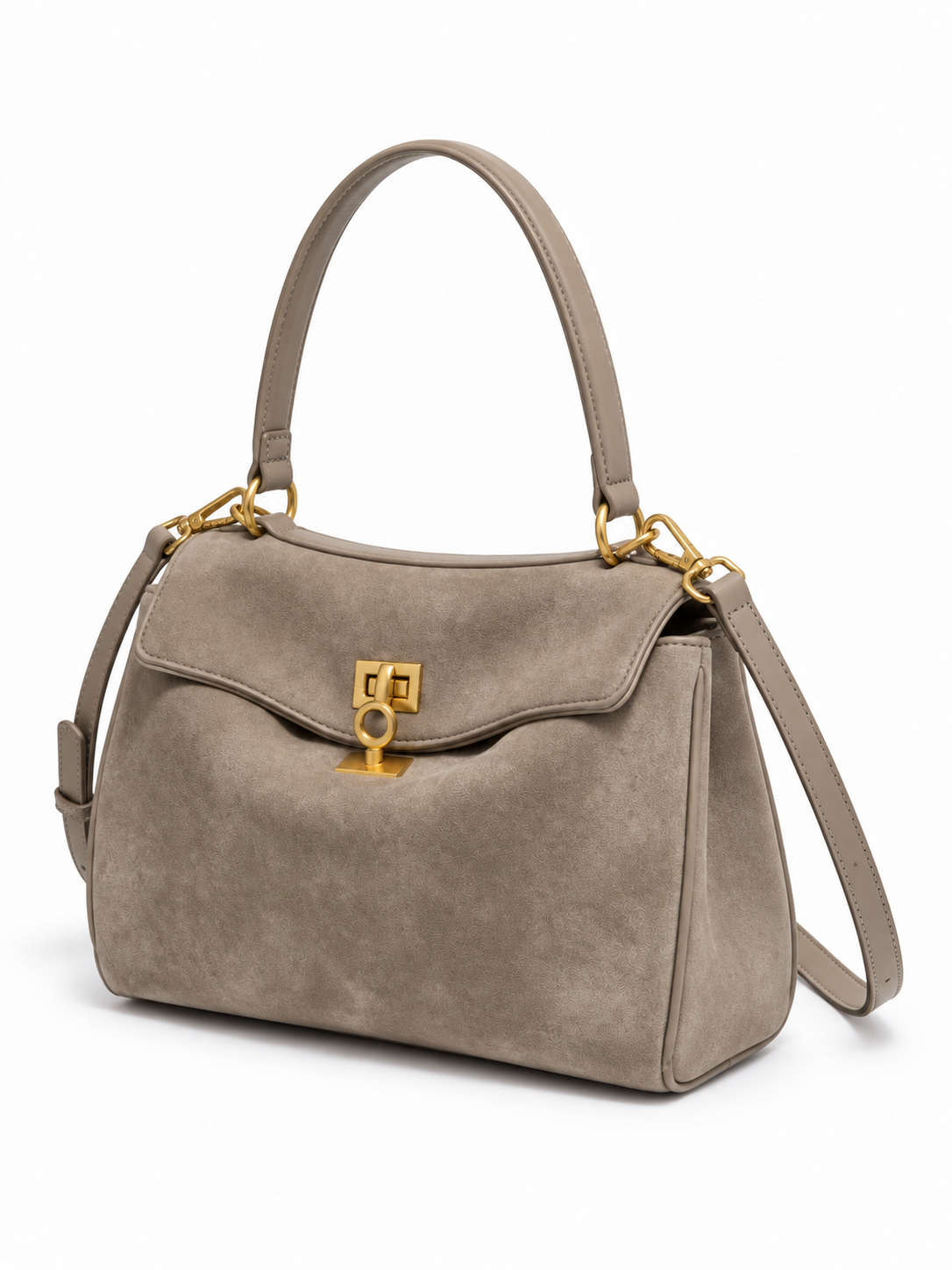 Faustine — Suede bag with gold-tone clasp