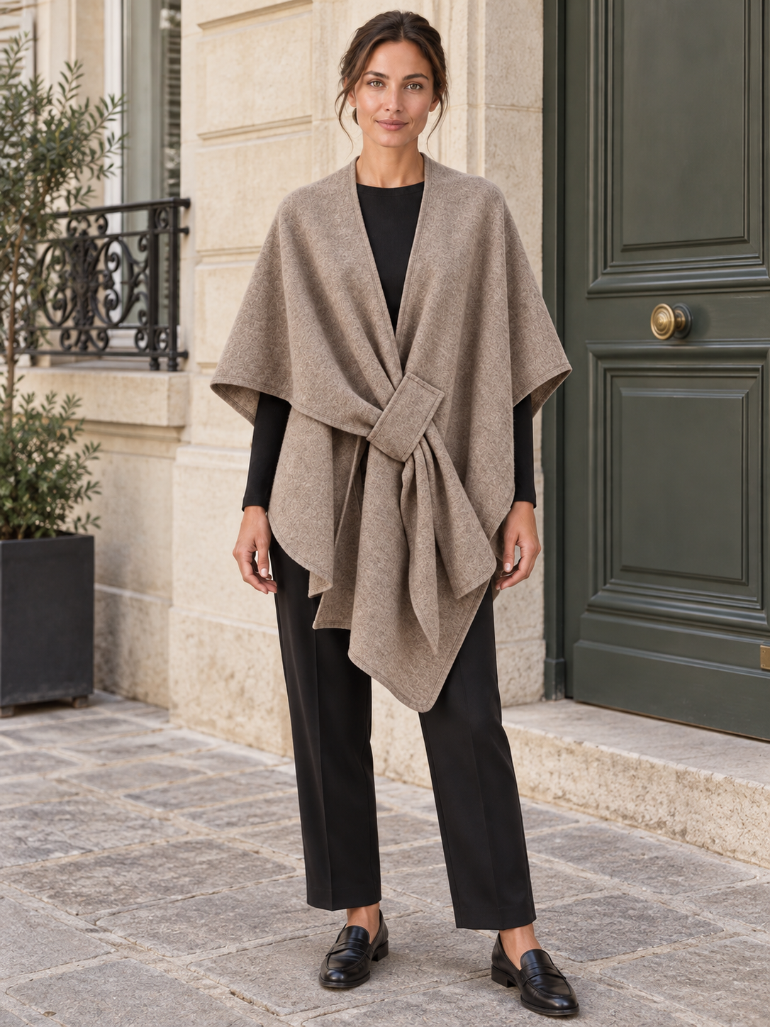 Poncho-châle en coton à passant — Agathe