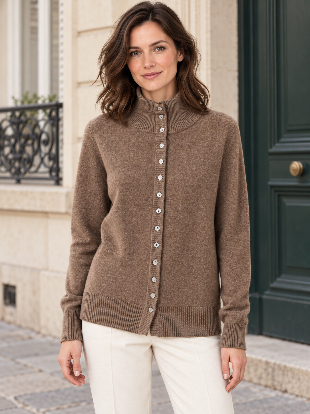Alice — High-neck cardigan with small buttons