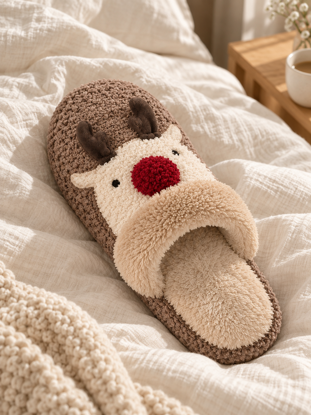 Noëlle — Ultra-warm and cozy plush reindeer-pattern slippers