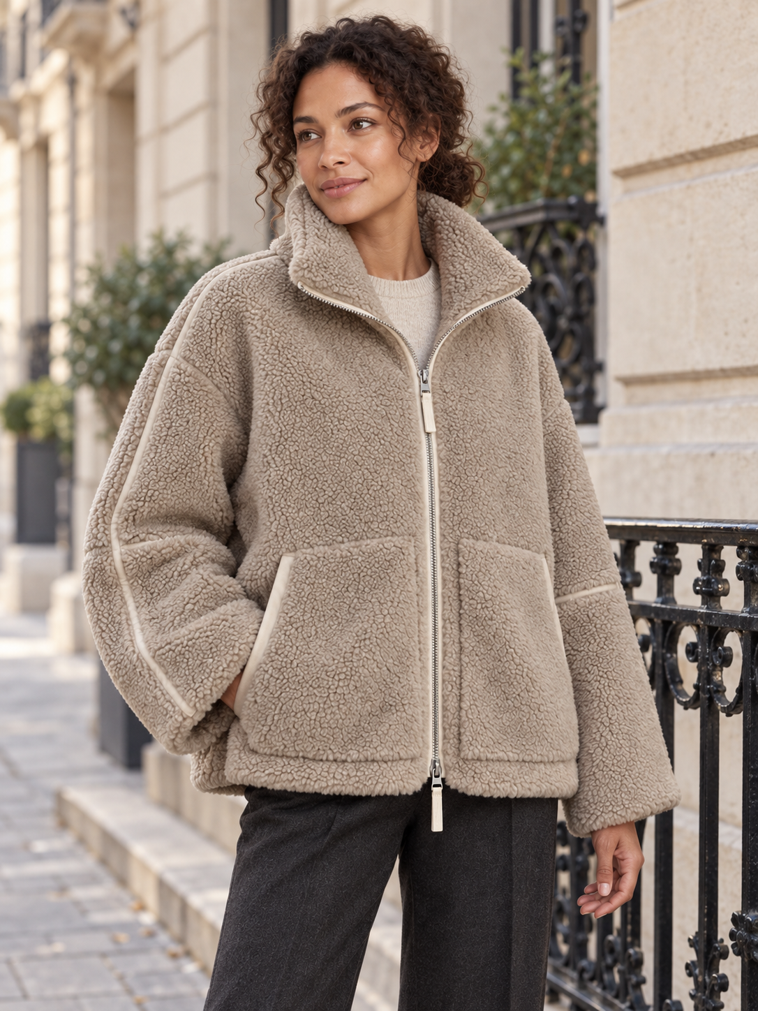 Veste teddy zippée à col montant — Octavie