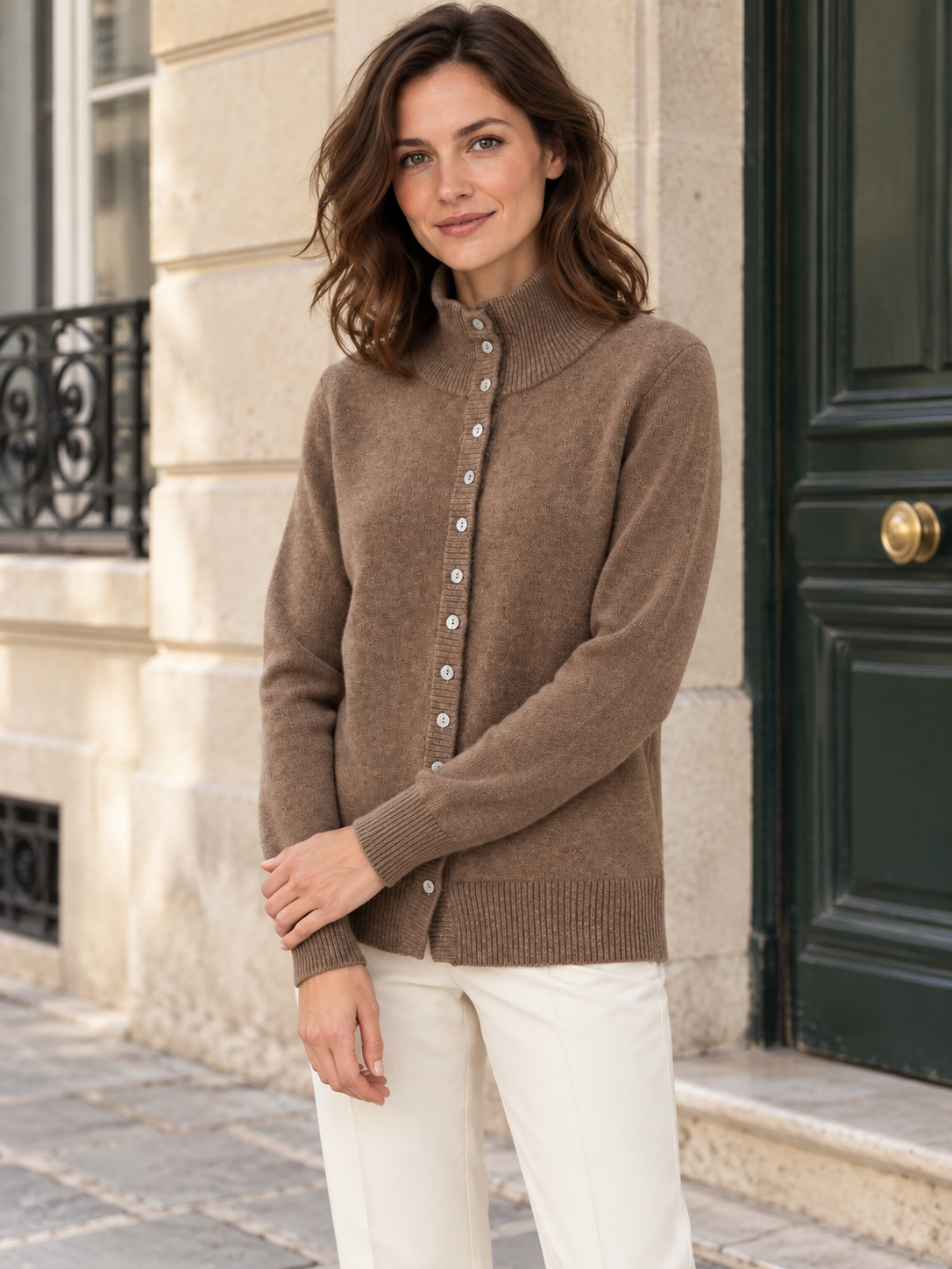 Alice — High-neck cardigan with small buttons