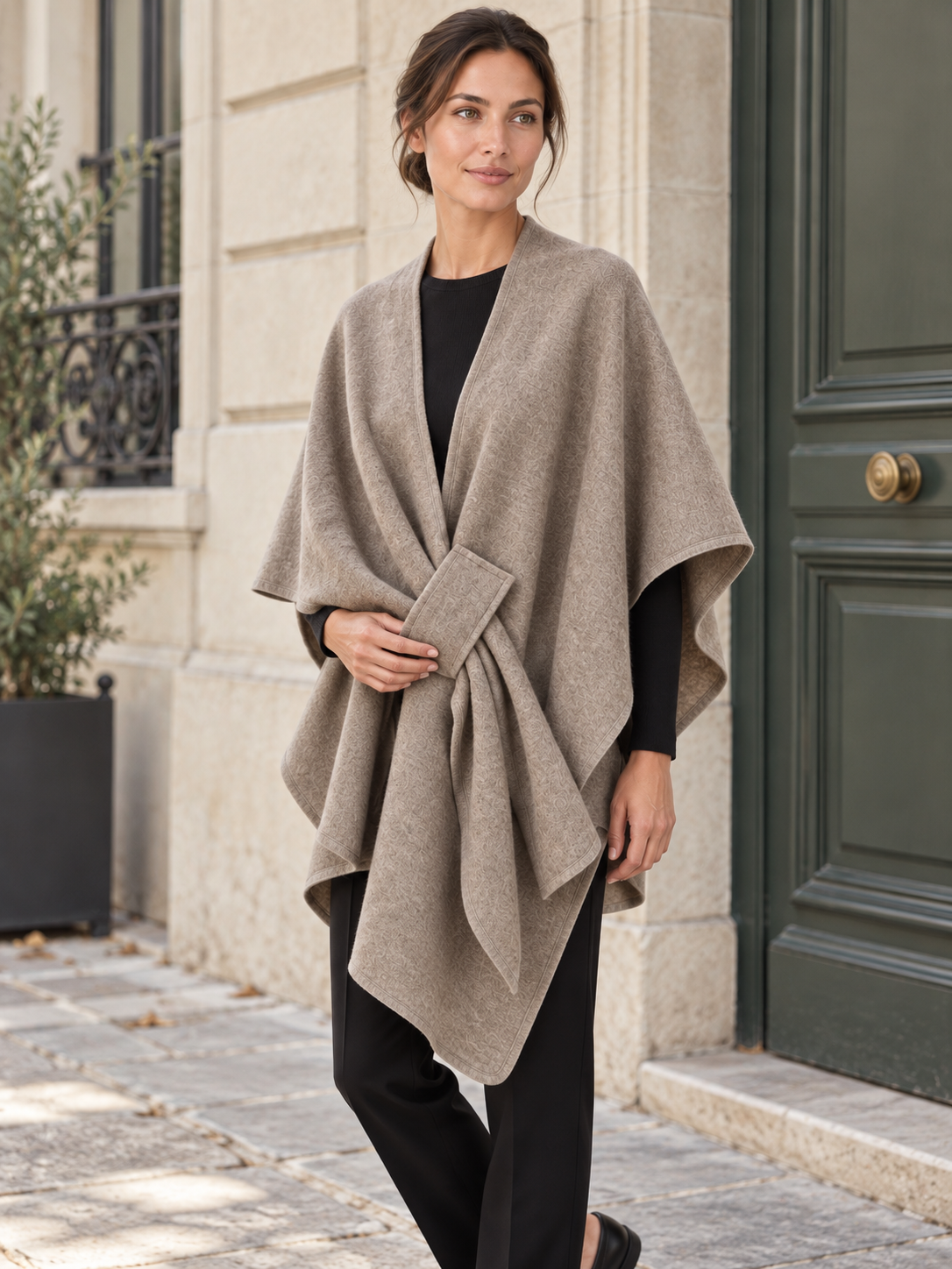 Poncho-châle en coton à passant — Agathe