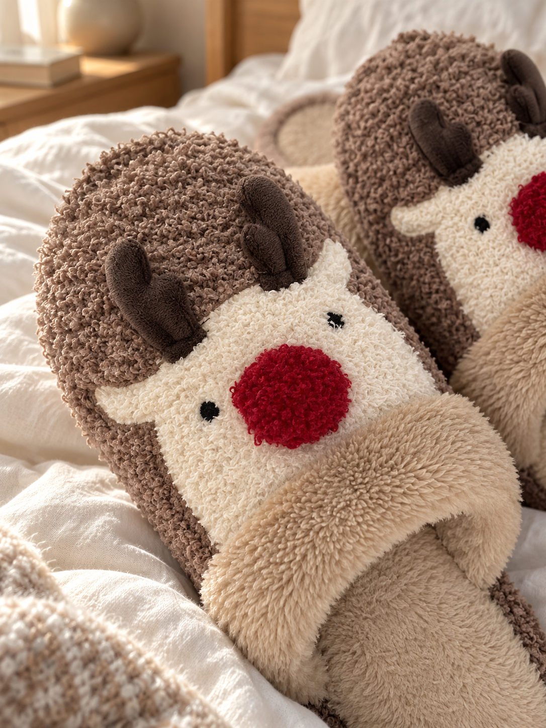 Noëlle — Ultra-warm and cozy plush reindeer-pattern slippers
