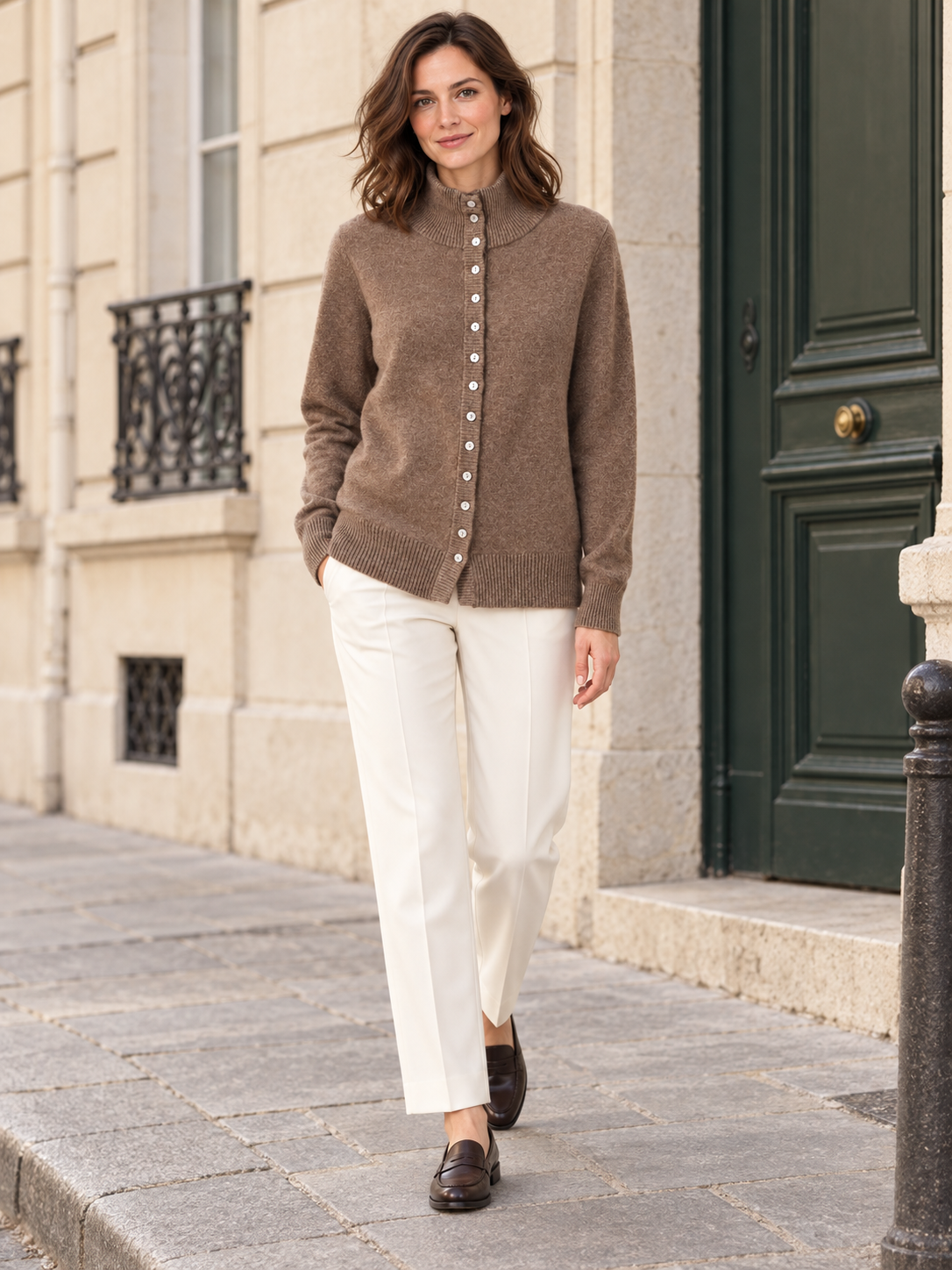 Alice — High-neck cardigan with small buttons