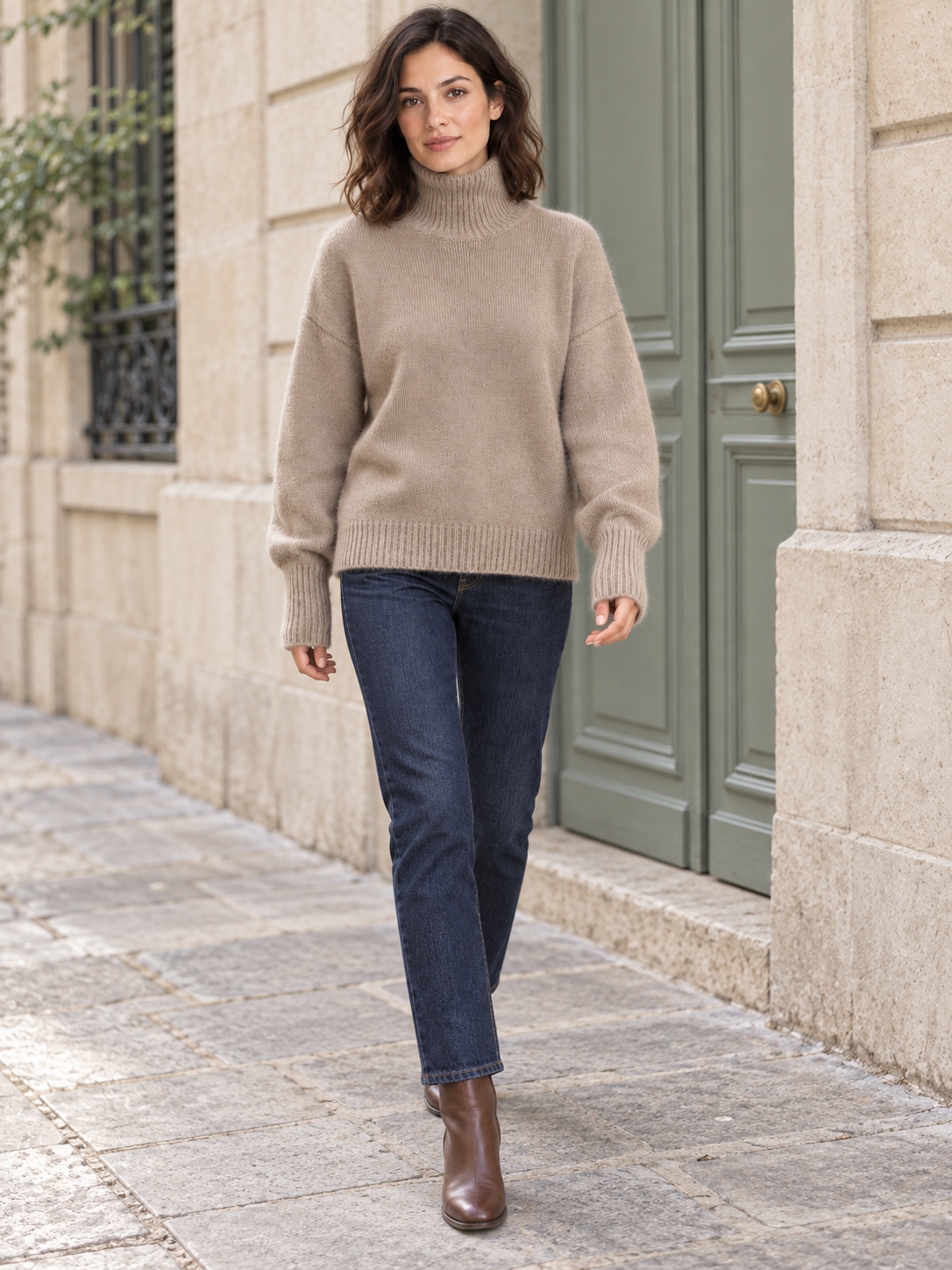 Pull en laine à col montant et poignets longs — Louise