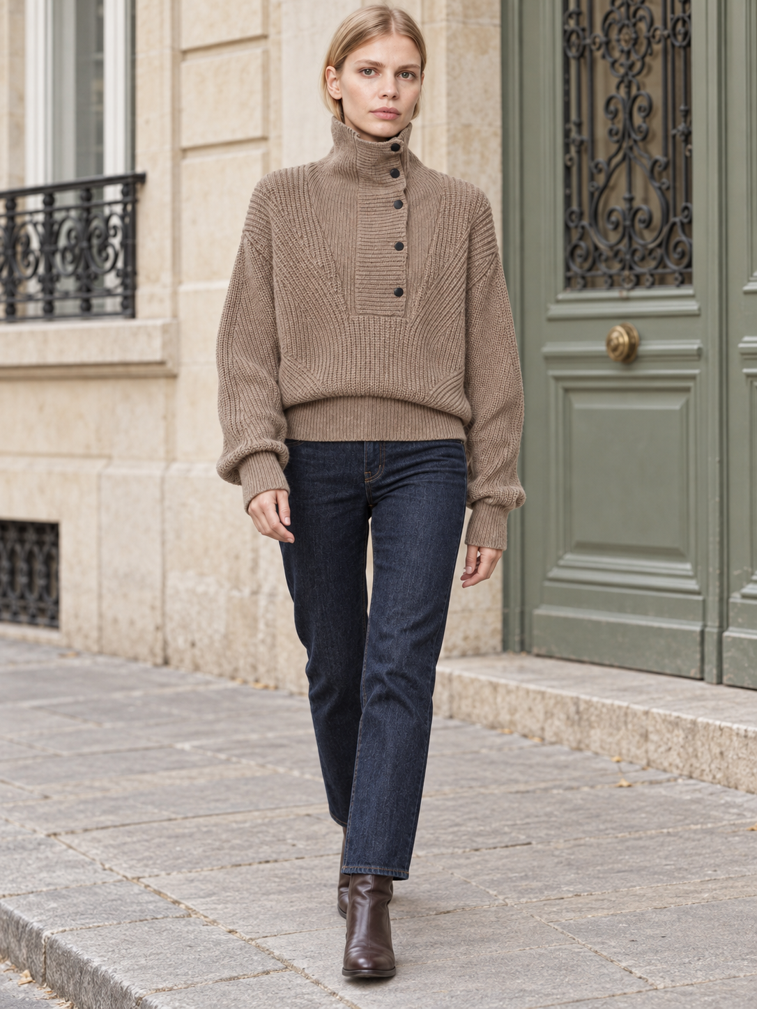 Maglione in lana con collo alto e bottoni — Céline