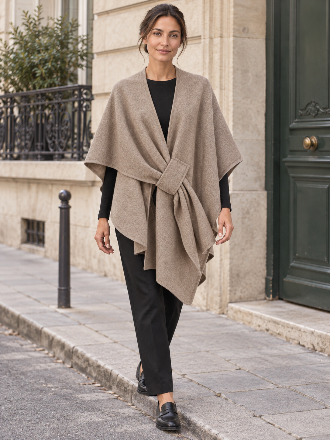 Poncho-châle en coton à passant — Agathe