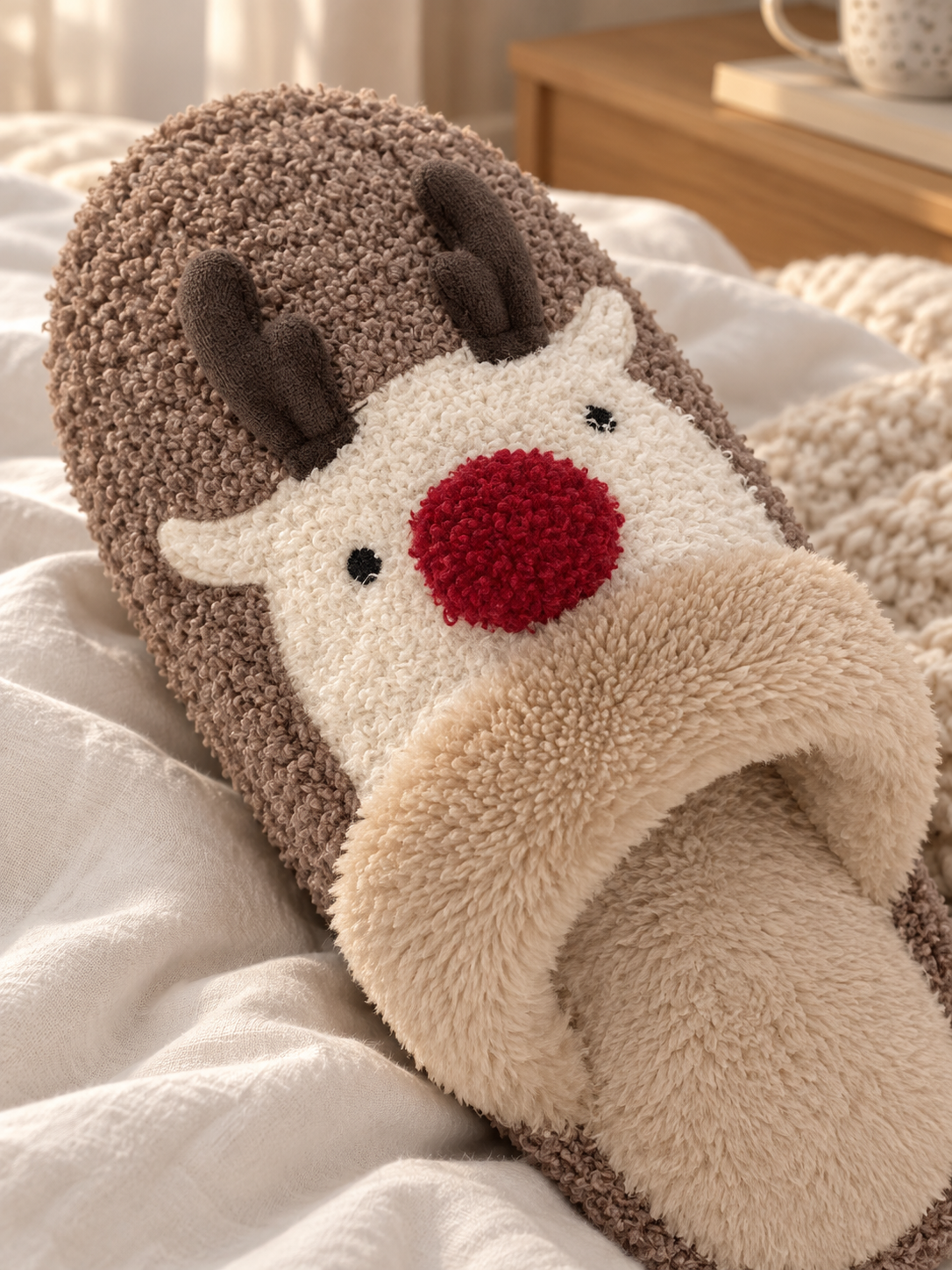 Noëlle — Ultra-warm and cozy plush reindeer-pattern slippers
