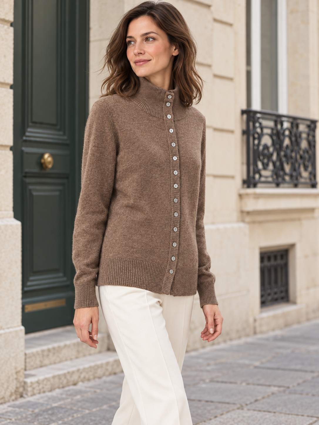 Alice — High-neck cardigan with small buttons