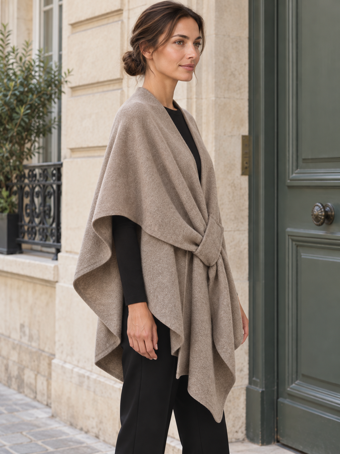 Poncho-châle en coton à passant — Agathe