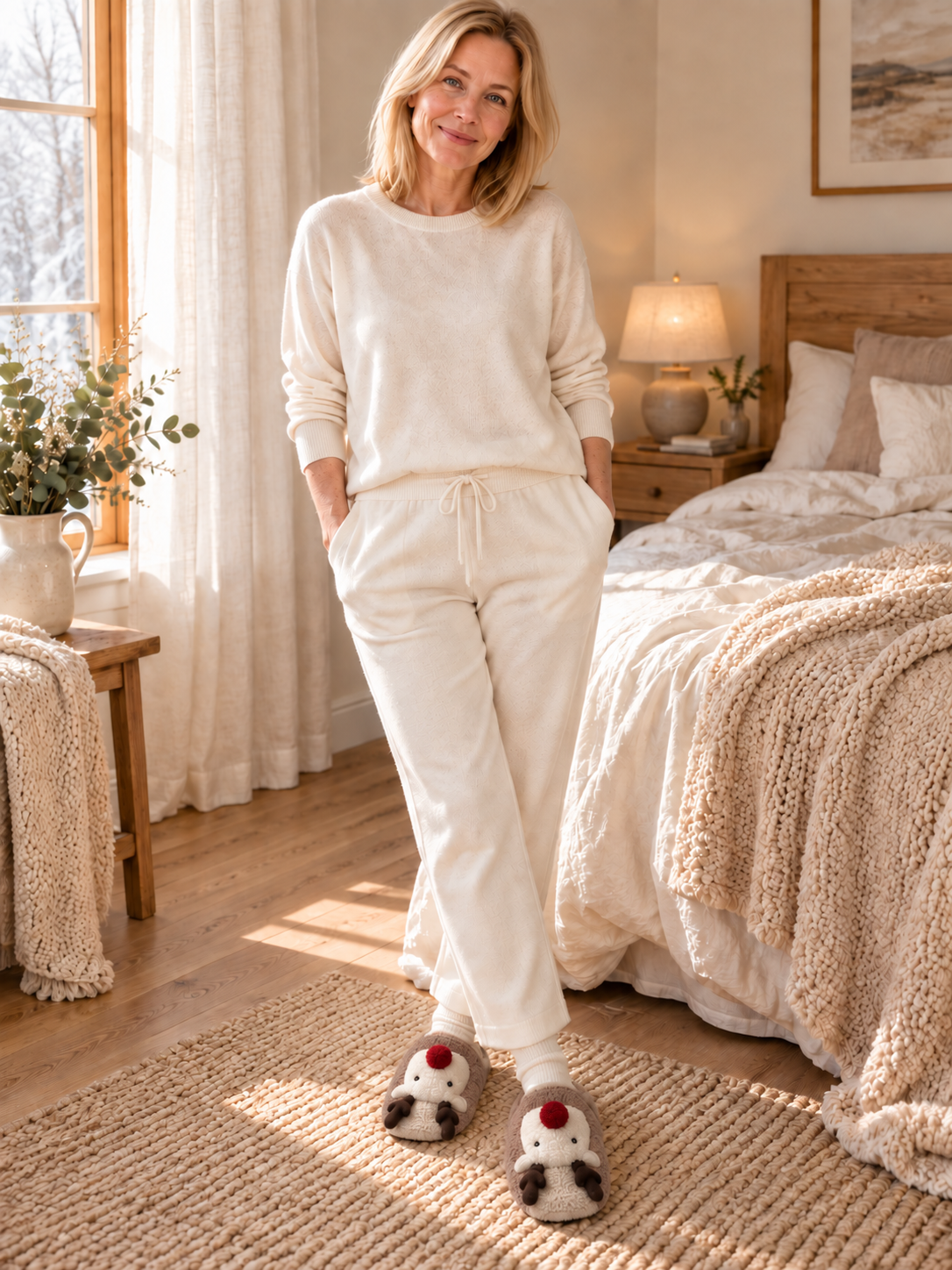 Noëlle — Ultra-warm and cozy plush reindeer-pattern slippers