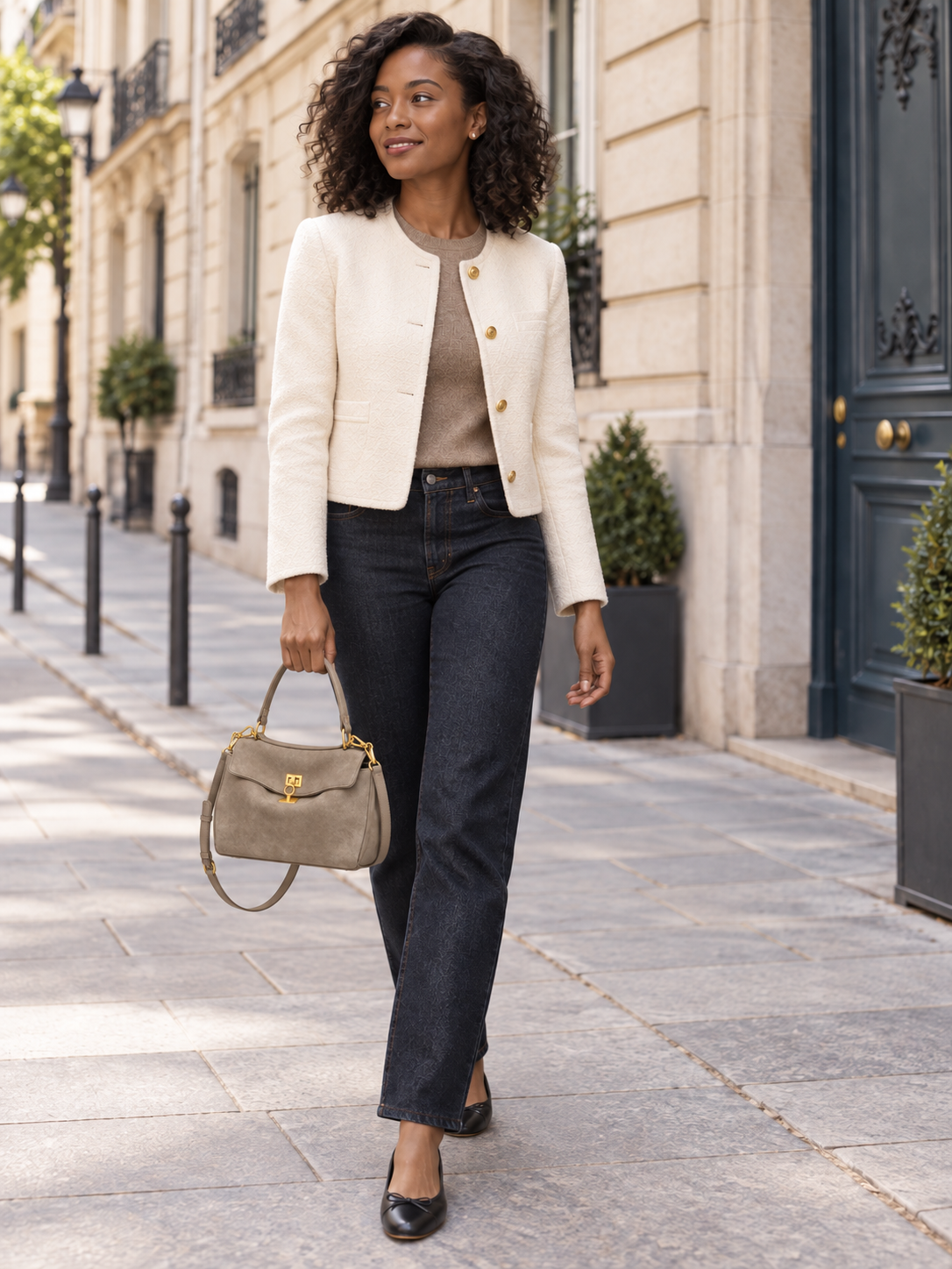 Faustine — Suede bag with gold-tone clasp