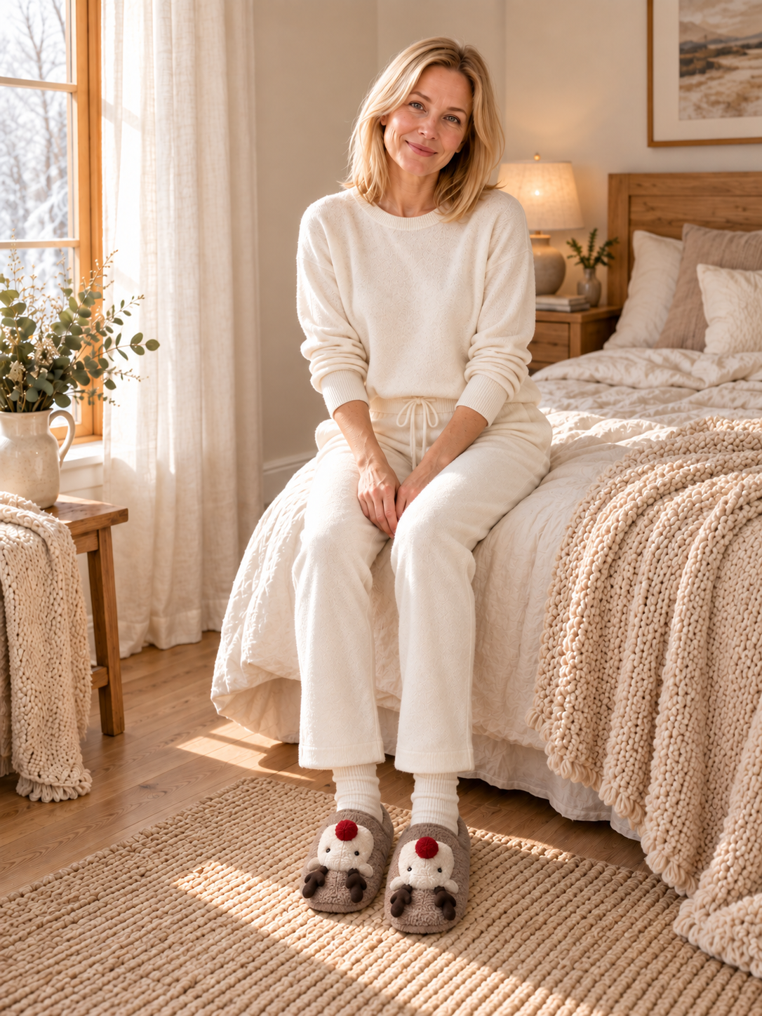 Noëlle — Ultra-warm and cozy plush reindeer-pattern slippers