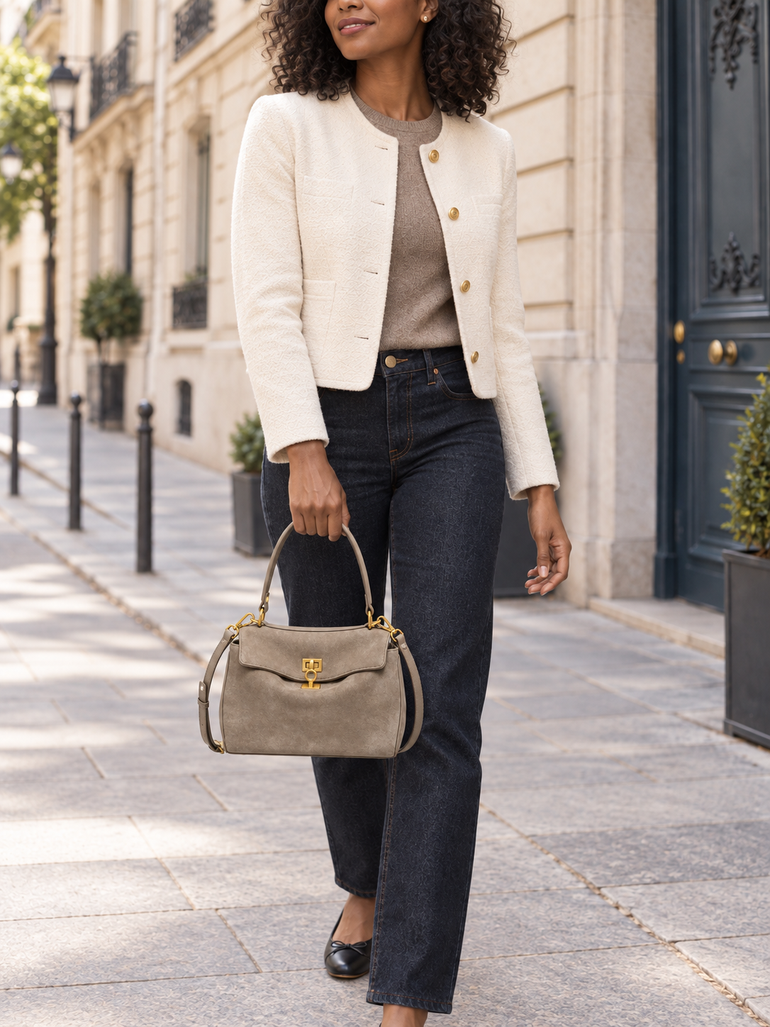 Faustine — Suede bag with gold-tone clasp