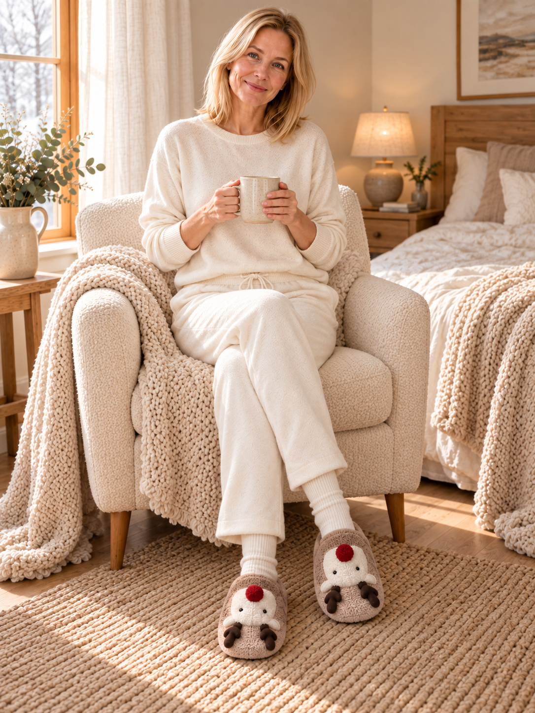 Noëlle — Ultra-warm and cozy plush reindeer-pattern slippers