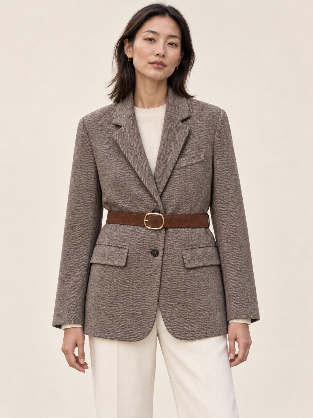 Blazer en laine à chevrons avec ceinture — Adélaïde