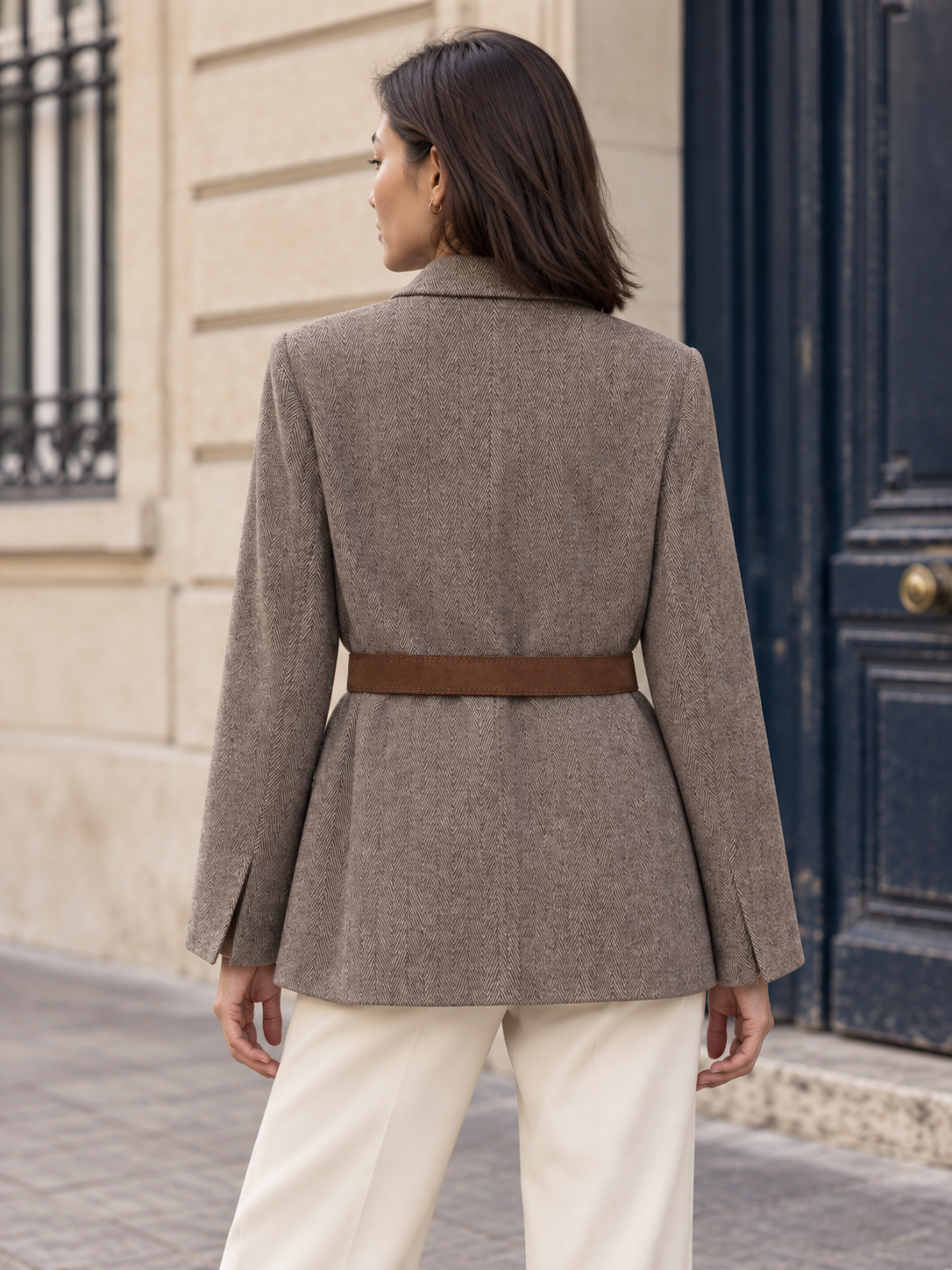 Adélaïde — Herringbone wool blazer with belt