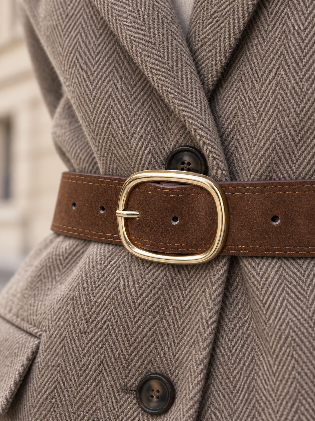 Adélaïde — Herringbone wool blazer with belt
