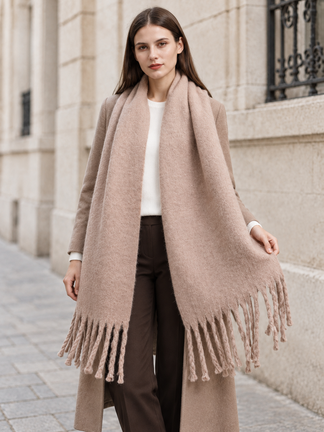 Écharpe unie à longues franges — Éline
