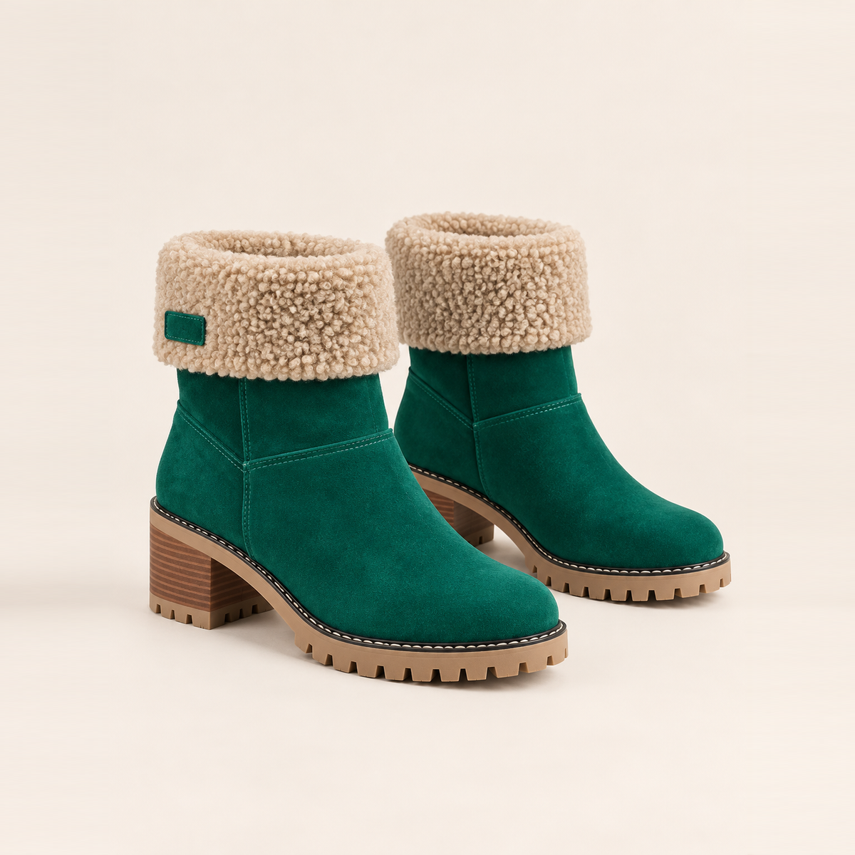 Stivaletti in finta pelle scamosciata con risvolto in sherpa — Florine