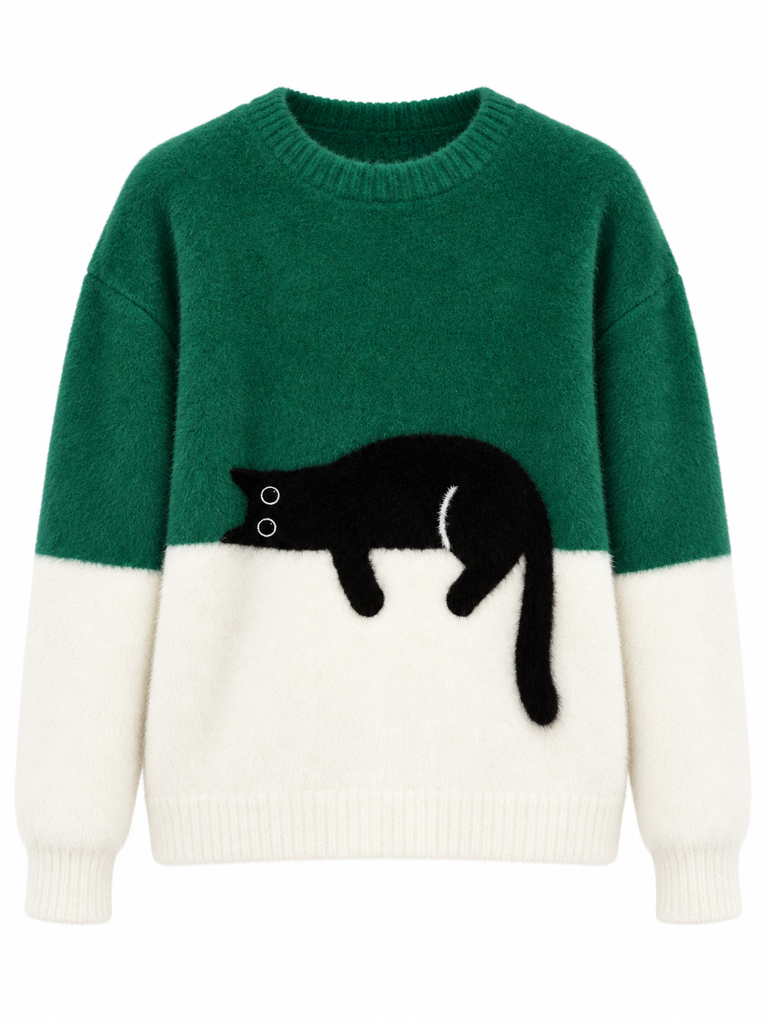 Maglione bicolore in lana con motivo gatto — Léonie