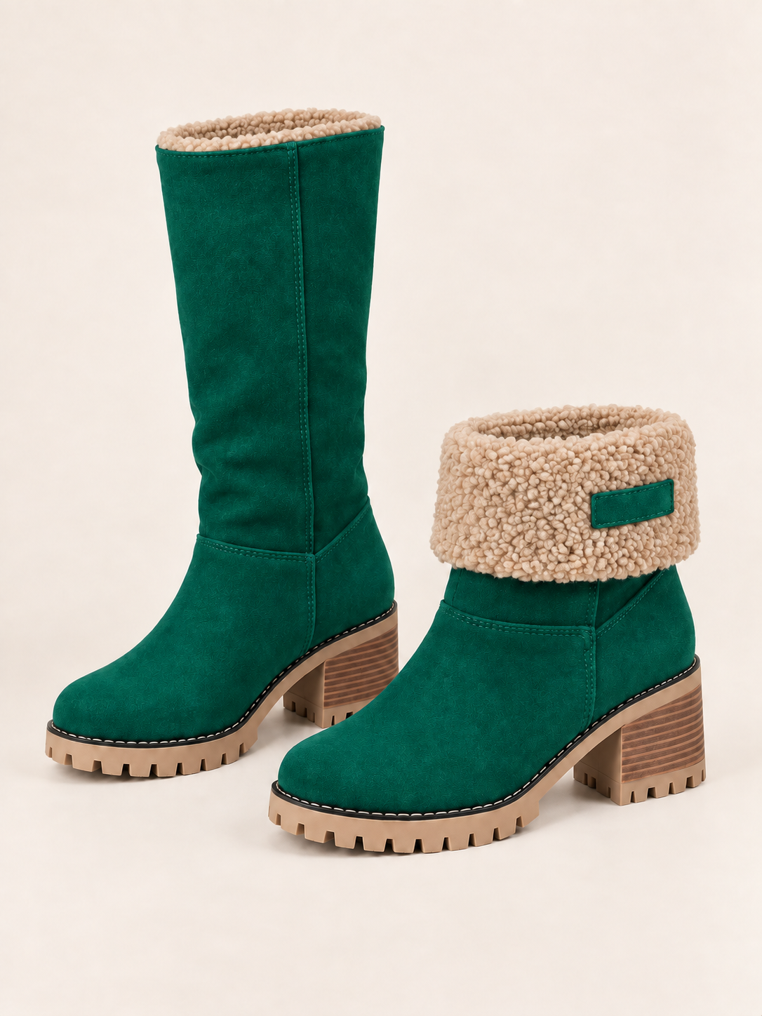 Stivaletti in finta pelle scamosciata con risvolto in sherpa — Florine