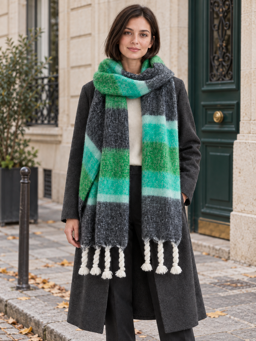 Sciarpa a righe larghe e frange intrecciate — Aveline