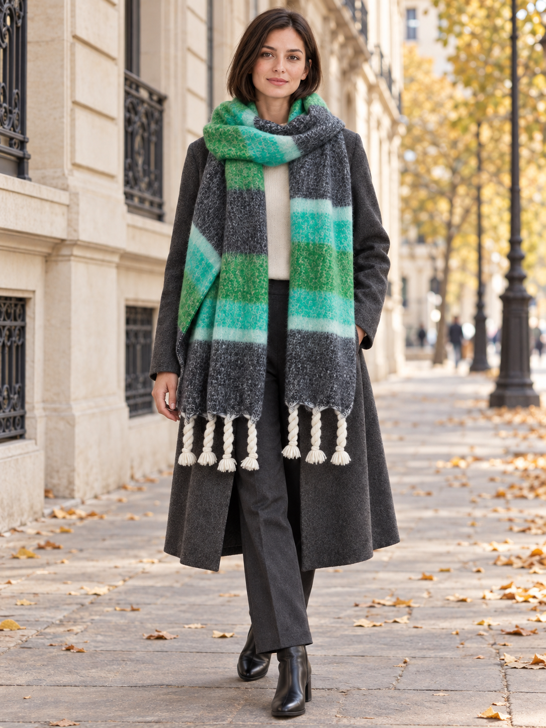 Sciarpa a righe larghe e frange intrecciate — Aveline