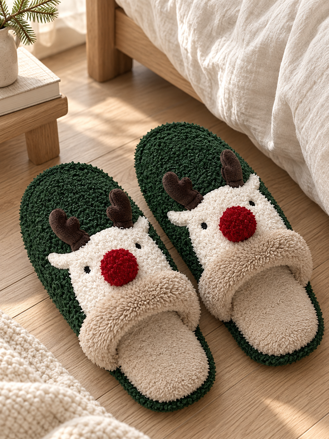Noëlle — Ultra-warm and cozy plush reindeer-pattern slippers