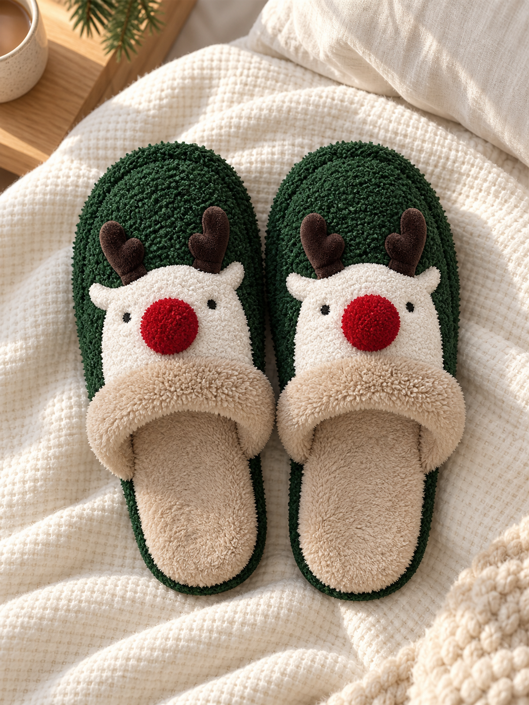 Noëlle — Ultra-warm and cozy plush reindeer-pattern slippers