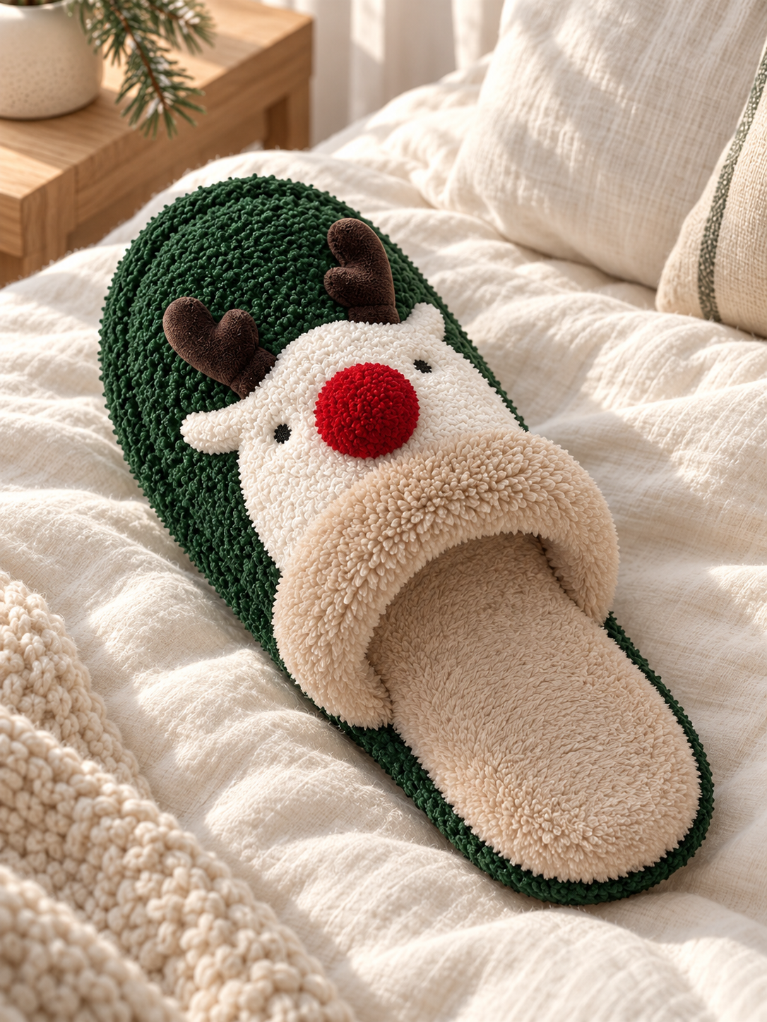 Noëlle — Ultra-warm and cozy plush reindeer-pattern slippers