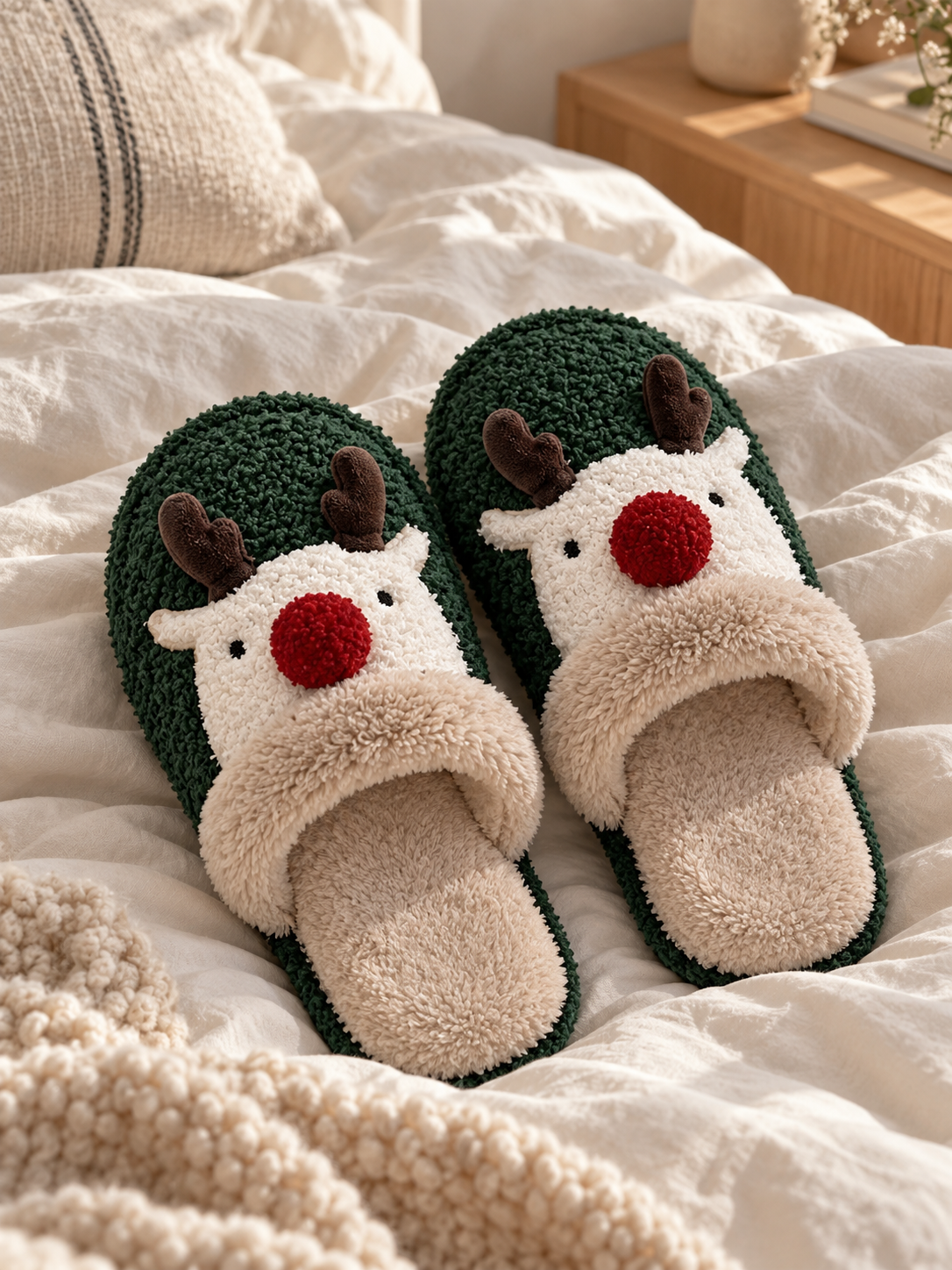 Noëlle — Ultra-warm and cozy plush reindeer-pattern slippers