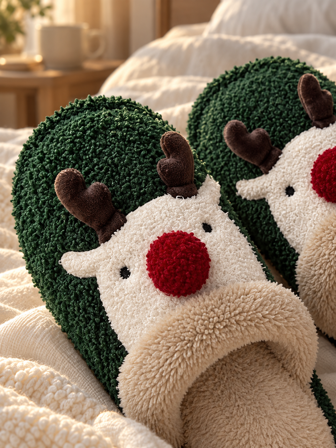 Noëlle — Ultra-warm and cozy plush reindeer-pattern slippers