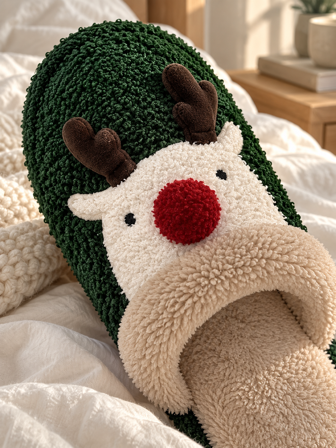 Noëlle — Ultra-warm and cozy plush reindeer-pattern slippers