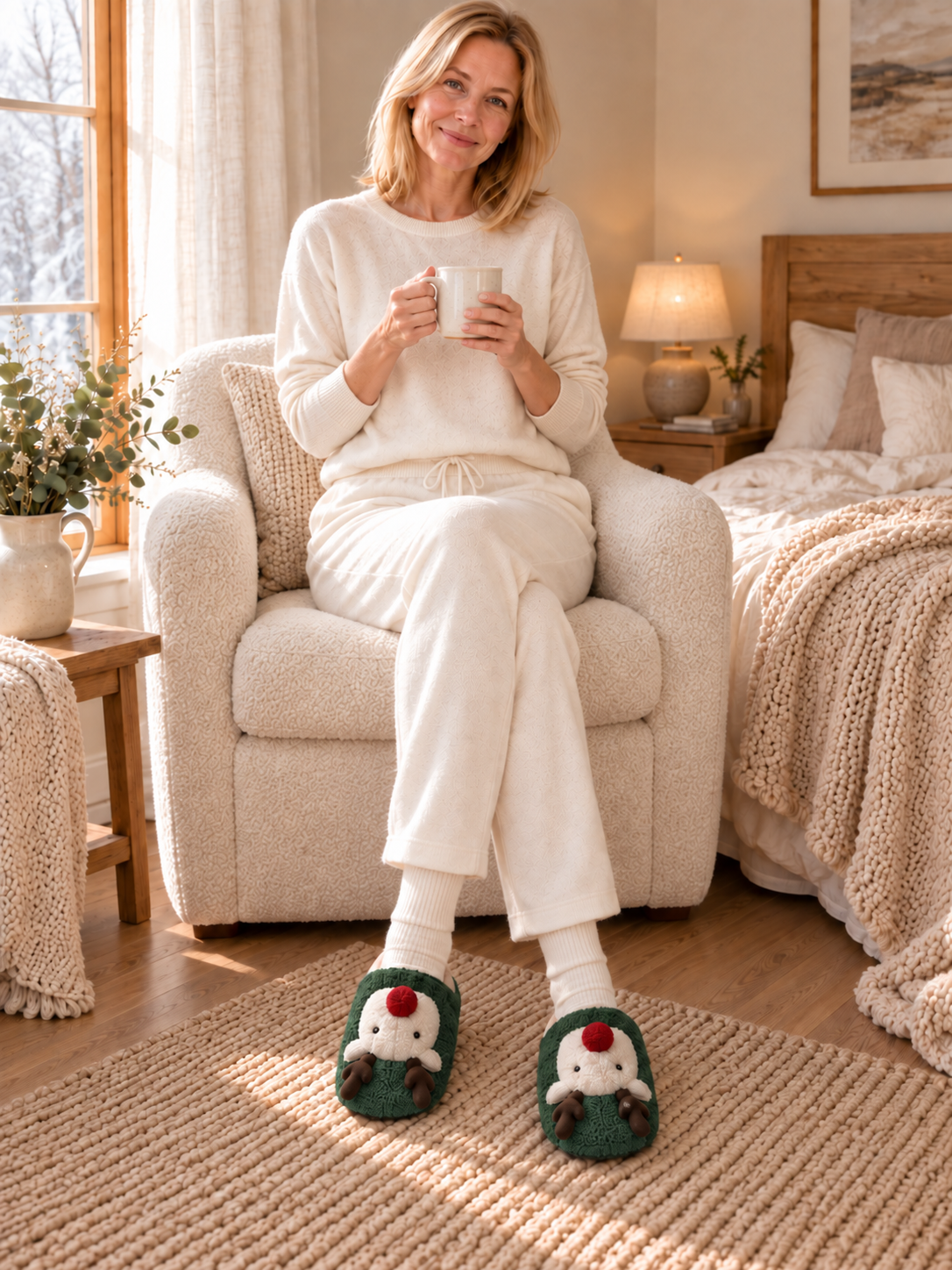 Noëlle — Ultra-warm and cozy plush reindeer-pattern slippers