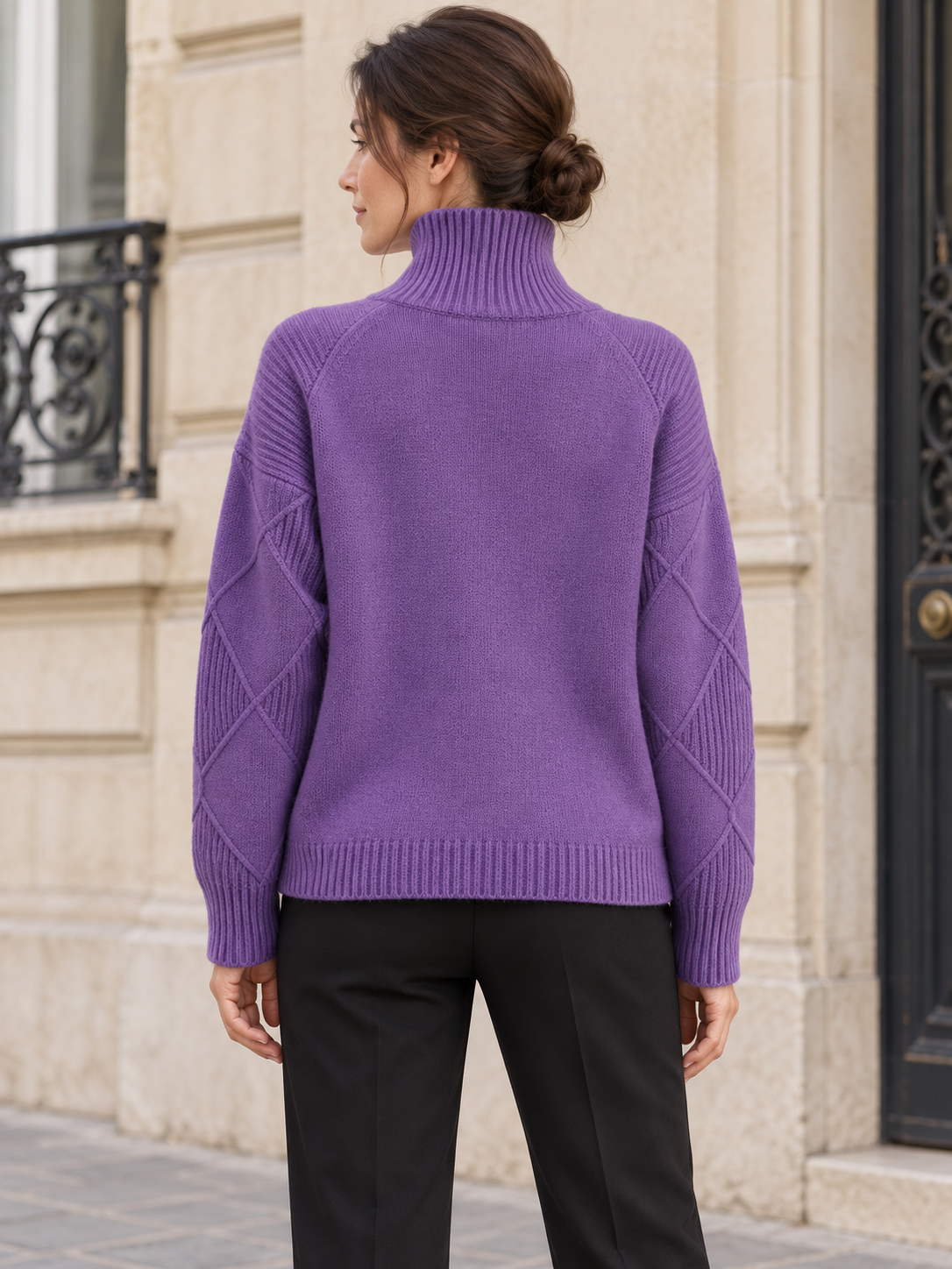 Maglione in lana a rombi con collo alto — Camille